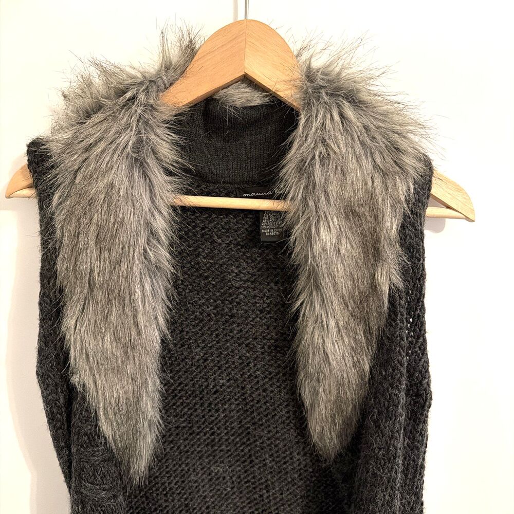 Alpaca Wool Faux Fur Collar Sweater Vest Womens S Mob Wife Western Rodeo Boho - Picture 1 of 10
